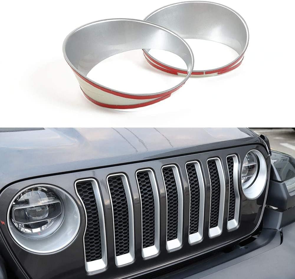 Крышка фары Крышка решетки радиатора Jeep Renegade 2019 + Крышка решетки радиатора Вставка в решетку Аксессуары для фар Защитная решетка Обода фонаря Изготовленные на заказ детали (серебристый), фото 4