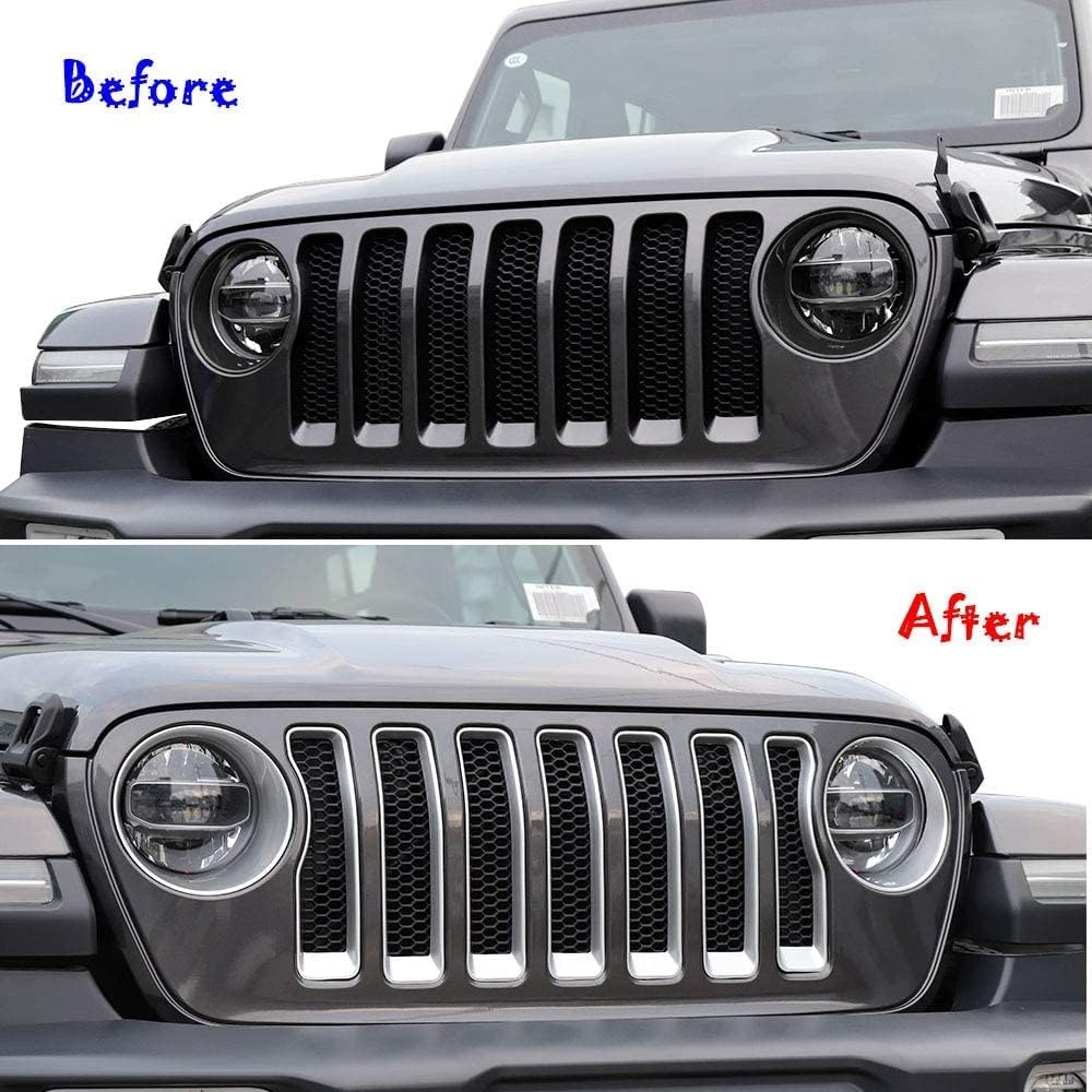 Крышка фары Крышка решетки радиатора Jeep Renegade 2019 + Крышка решетки радиатора Вставка в решетку Аксессуары для фар Защитная решетка Обода фонаря Изготовленные на заказ детали (серебристый), фото 5