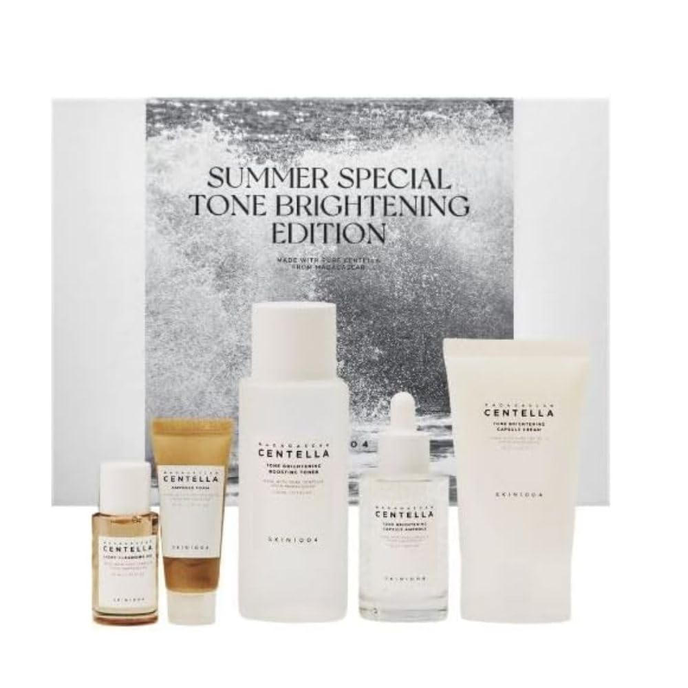 (Official) SKIN1004 Tone Up Special Edition Set; Tone Brightening Boost Toner, 7.1 fl oz (210 ml) + Capsule Ampule, 1.7 fl oz (50 ml) + Capsule Cream, 2.5 fl oz (75 ml) + Centella Ample Foam 0.7 fl oz (30 ml)
