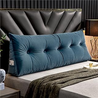 Triangle Bedside Cushion Reading Pillow Bolster Backrest Positioning Support Pillow for Sofa Bed Headboard Pillow Bed Backrest Bolster Lumbar Cushion with Removable Pillowcase (Blue 1 100*50*20cm)