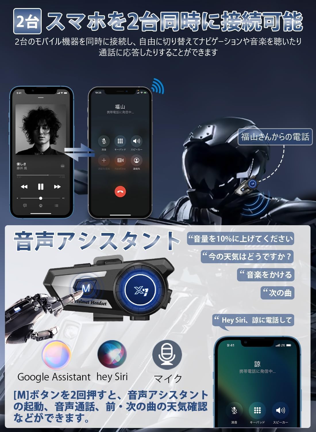 Динамик на шлеме Bike Income Uandear bluetooth 5.3 для мотоцикла Income Bike, водонепроницаемый IP67, поддержка голосовых команд, Мотоциклетный динамик с микрофоном, автоматический ответ на вызов, 2 типа микрофонного радио для велосипеда, голосовая поддержка Siri, технология шумоподавления DSP, CVC8.0, шумоподавление, 95 часов непрерывного использования, Большая многофункциональная кнопка, простое управление, велосипедное оборудование для связи, Радио Jinkamu Japan, инструкция в комплекте..., фото 5