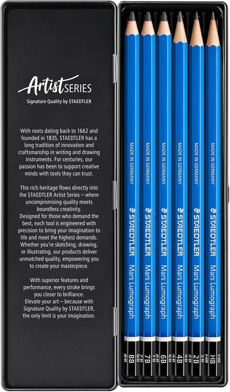 Карандаш Staedtler, 8B, 7B, 6B, 4B, 2B, HB, Mars, Люмограф, Для письма, рисования, Набор твердости 6, 100 G6, Набор твердости 6, фото 2