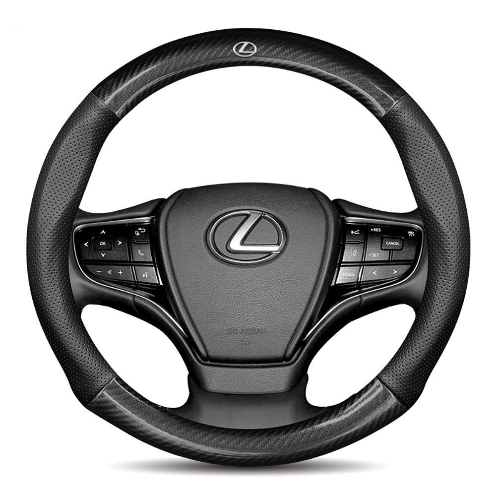 Lexus Steering Wheel Cover Genuine Leather Interior Premium Cowhide Car Logo Head Layer Cowhide Mesh Design [Parallel Import Product] (Lexus, Black) Black レクサス