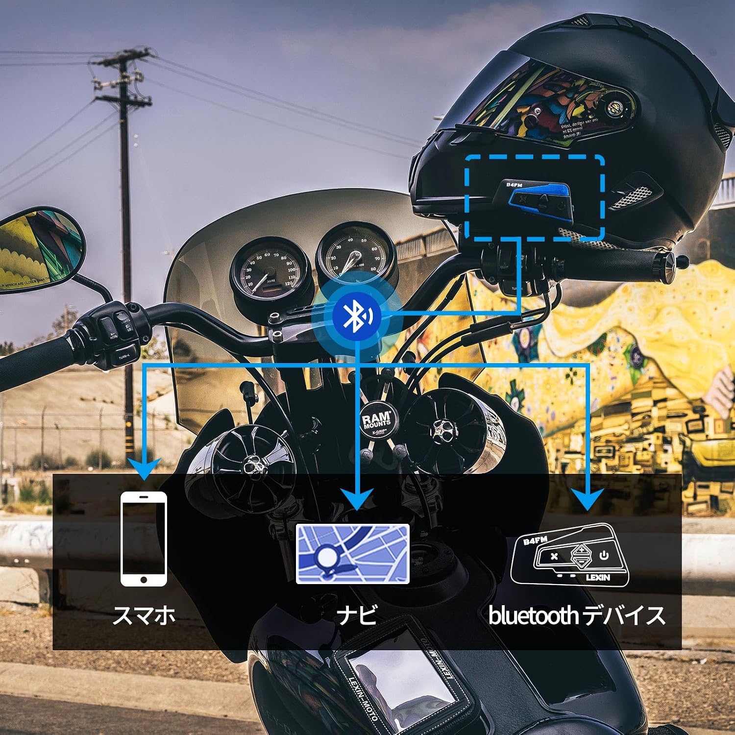 LX-B4FM Bike Income Одновременный звонок 10 человек, совместное использование музыки, FM-радио Bluetooth 5.0 Bike income Универсальное подключение, поддержка Siri / S-voice, Водонепроницаемость IP67, аккумулятор большой емкости, 15 часов непрерывной работы, зарядка Type-C, Высокоскоростной ход, шумоподавление, Мотоциклетная пружина Hanami с голосовым руководством на японском языке, 1 сертифицированная машина, фото 8
