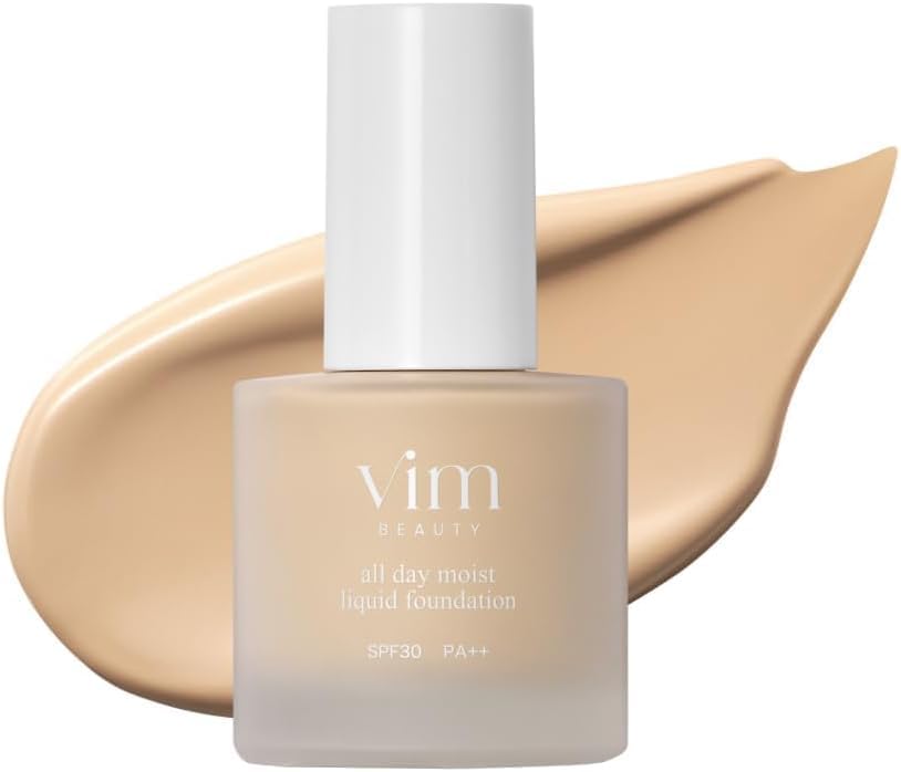 vim beauty all day moist liquid foundation SPF 30 PA++ Dullness Resistant x 24 Hour Keep, 79% of Beauty Essence Blend, Bare Skin Illusion Funde, High Coverage, 1.1 fl oz (30 ml) 28 bronze