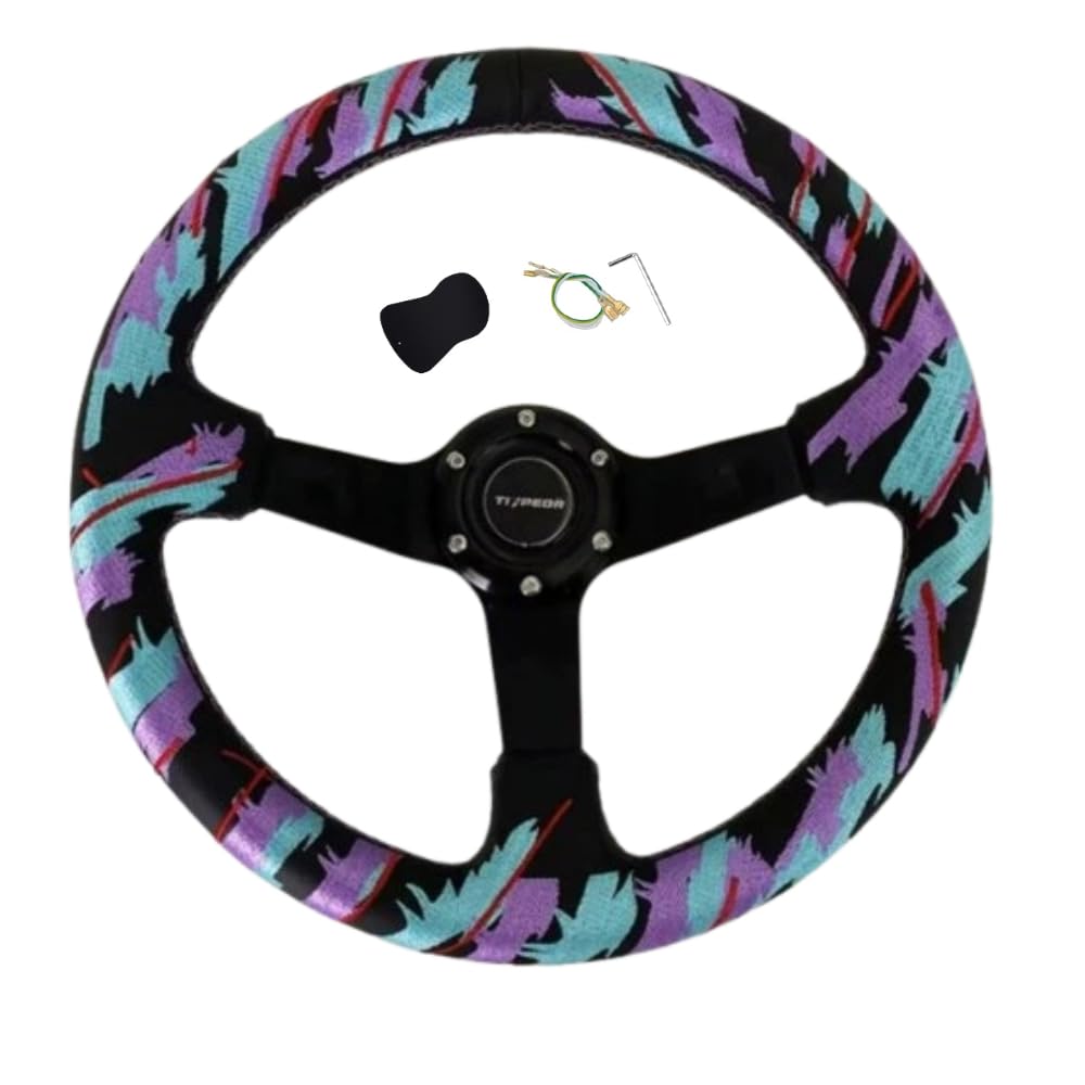 Racing Adventure Car Steering Wheel 320mm 12.5" Black Microfiber Leather/Suede Grip Aluminum Frame Deep Dish (3" deep) Sport Drift Enhanced Steering Wheel with Horn Button 560-04 White