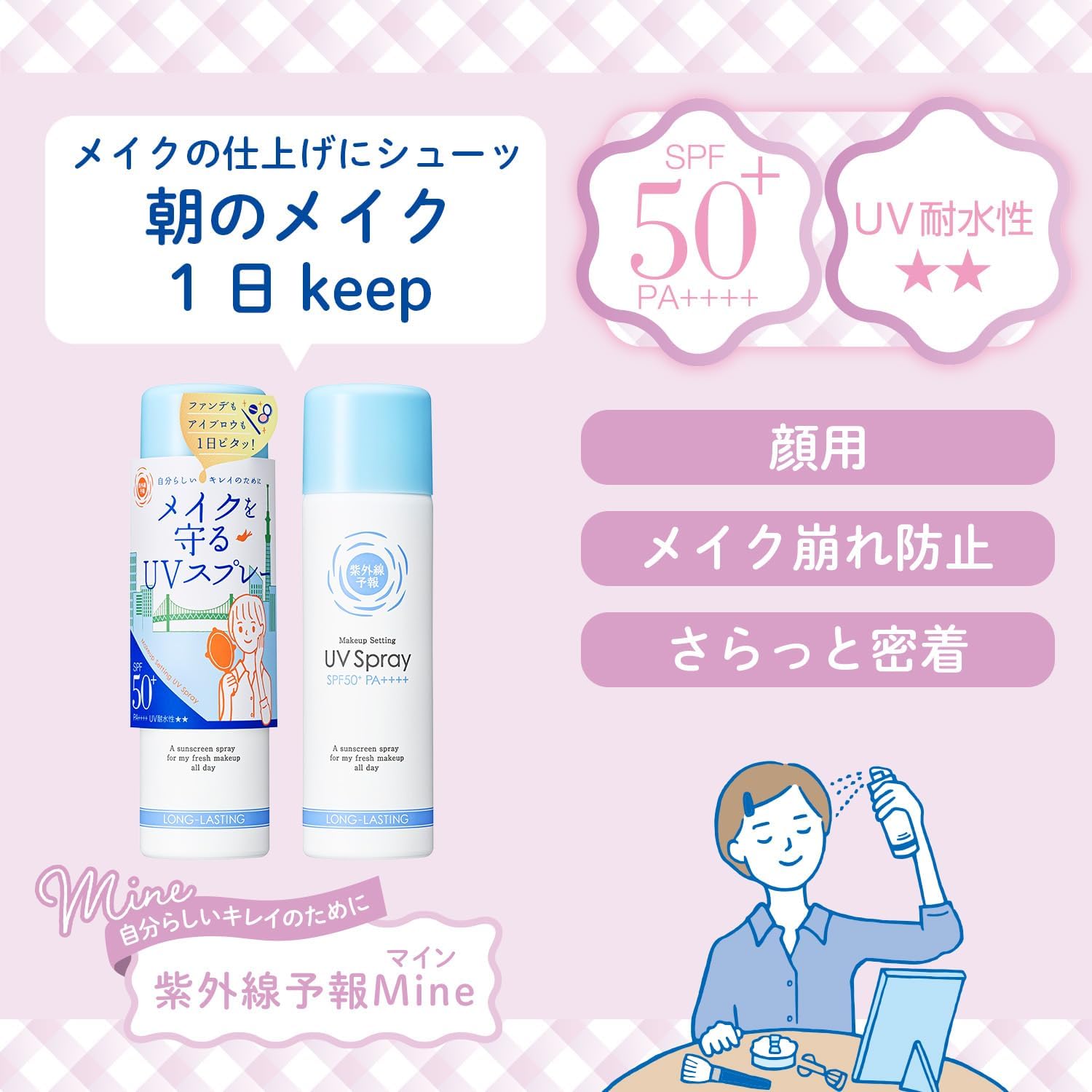 УФ-спрей M SPF50+ PA++++ водостойкость к ультрафиолетовому излучению ★★ Придает блеск, устраняет жирный блеск, снимает макияж с лица солнцезащитный крем 60 г, фото 2