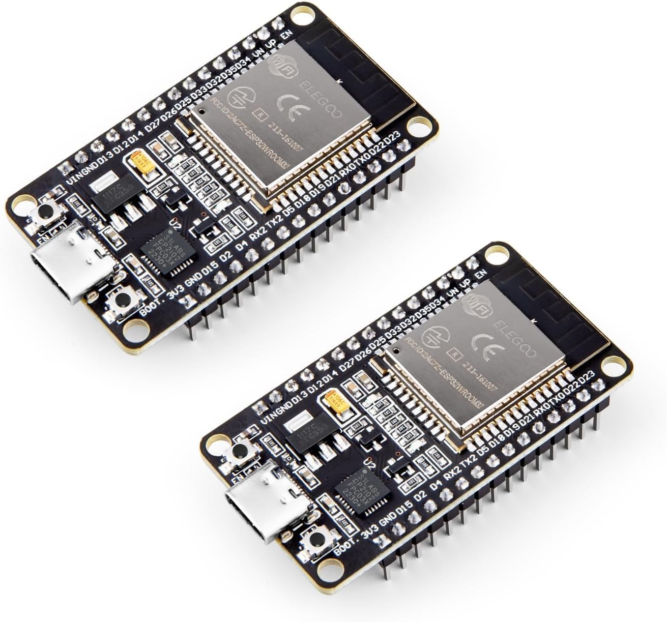 ELEGOO ESP-32- Плата разработки USB-C двухрежимным двухъядерным микроконтроллером CP2102 с частотой 2,4 ГГц, чип CP2102, комплект из 2 предметов | AP / STA / AP + STA, совместимый с Arduino IDE, фото 4