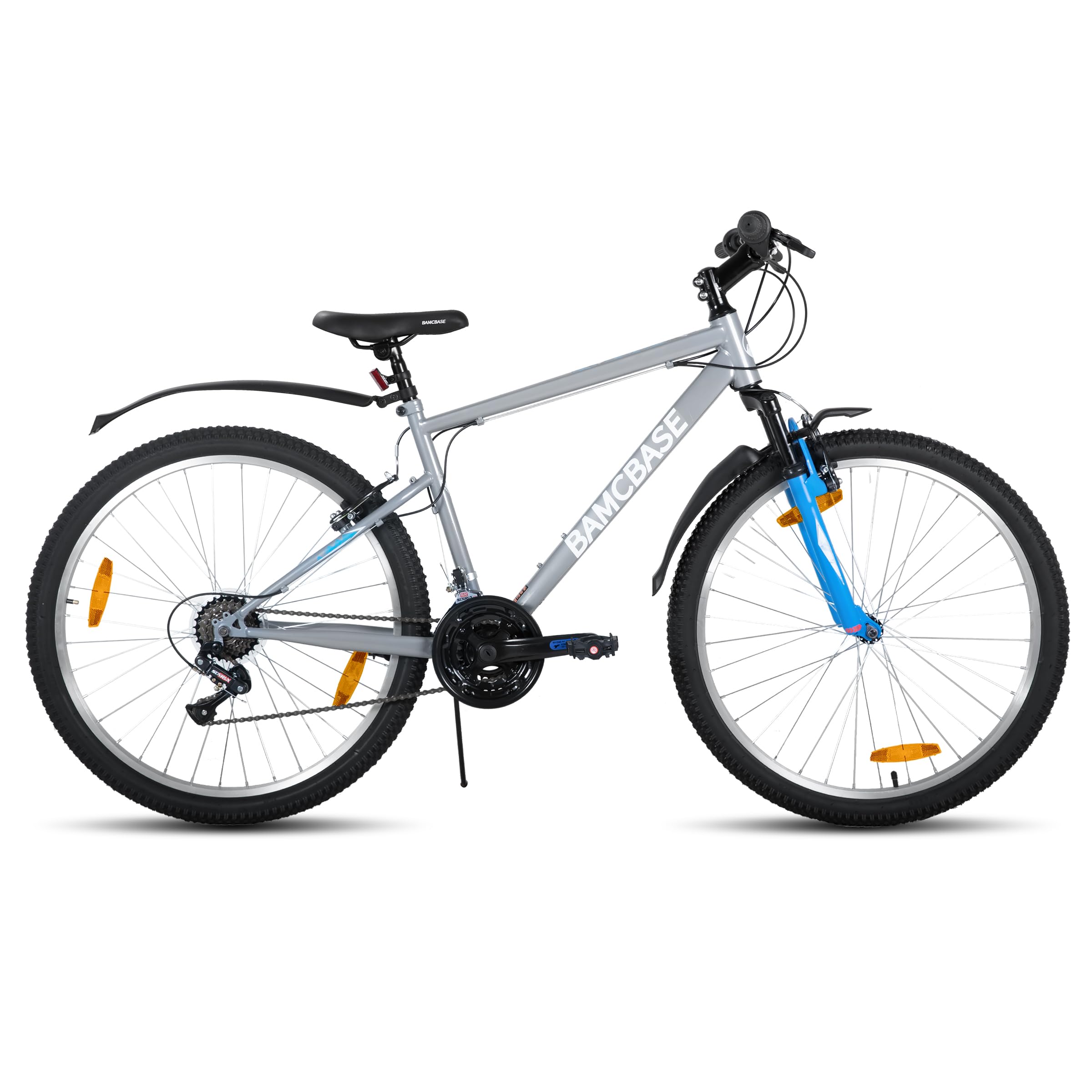BAMCBASE Cross Bike, 26, 27, 29 Inches, 18 Speed, V-Brake, Sloping Frame, Mountain Bike, Cycling, Commuting to School, Middle School, High School Students, Adults, Men, Women, Low Height, Easy to Ride [Car body] gray * [Logo] white 27.5インチ