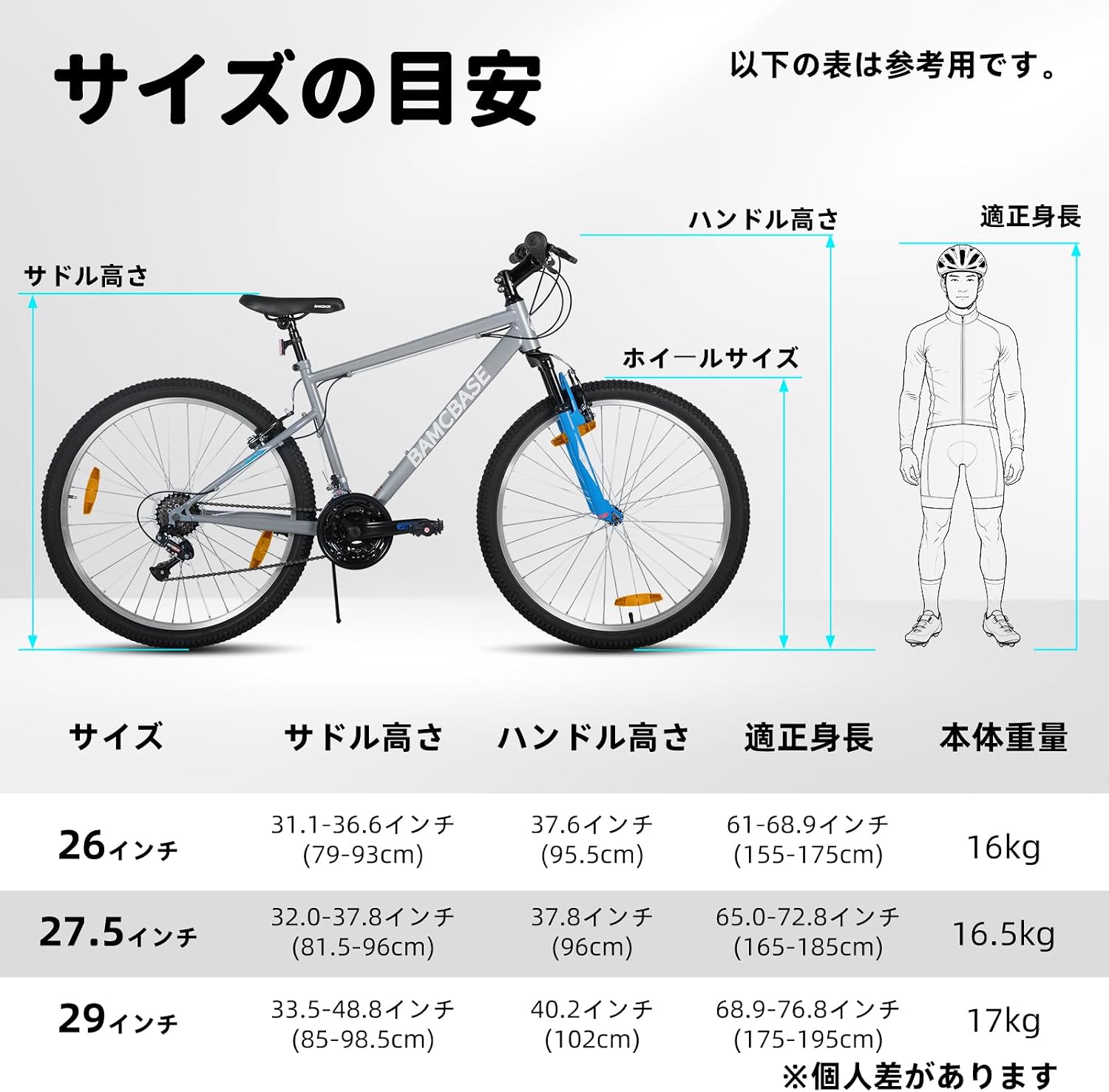 Кроссовый велосипед BAMCBASE, 26, 27, 29 дюймов, 18 скоростей, V-образный тормоз, Наклонная рама, Горный велосипед, Для езды на велосипеде, для поездок в школу, для учащихся средней школы, для взрослых, Для мужчин, для женщин, Низкий рост, Легкий в управлении [Кузов автомобиля] серый * [Логотип] белый 27,5 дюймы, фото 7