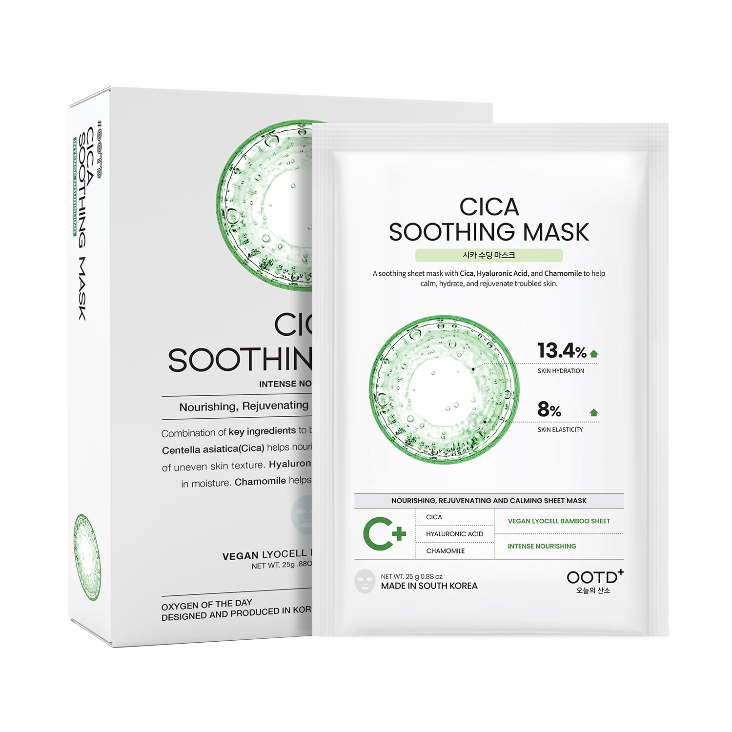 CICA Moist Mask Pack Individually Wrapped, #OOTD [10-piece Set] With Zubksa Extract, Suitable for Acne, Skin Irritation Concerns, Even for Sensitive Skin, One-a-Day Pack for Skincare, Cica Mask Sheet