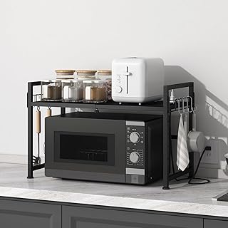 キッチン収納 キッチンツールラック キッチンベイカーラック 幅39~65×奥行32×高さ42cm 横幅伸縮可能 高さ6段階調節可能棚板 2口コンセント・S字フック(8個)・フェルト付き 組立かんたん 傷汚れに強い 省スペース 伸縮キッチンラック お手入れ簡単 キッチンラック 食器棚 電子レンジ棚 オーブントースター リビング(ブラック, 幅65cm)