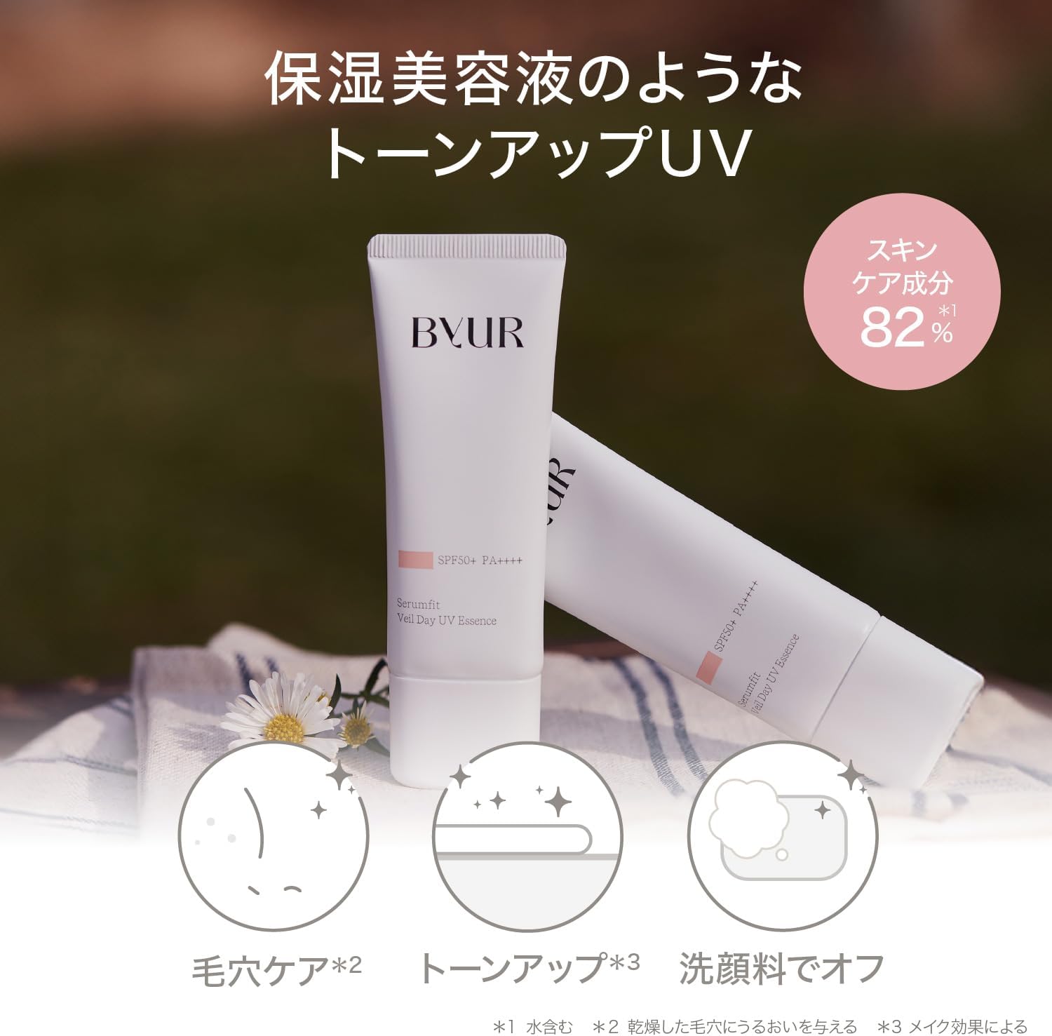 Сыворотка-основа для макияжа ByUR Byure Fit Veil Day UV Essence (прозрачно-розовая) Солнцезащитная основа UV foundation Tone up foundation Pores SPF50+ PA++++ Корейская косметическая основа для макияжа, фото 3