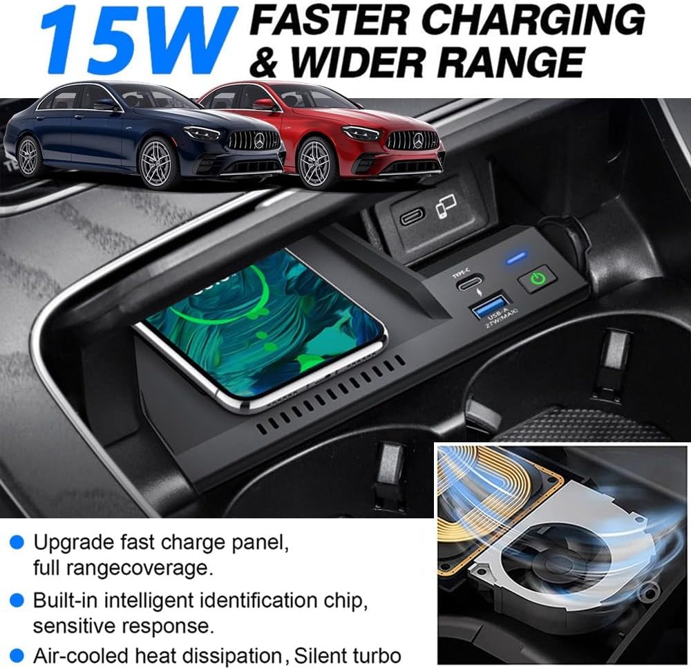Беспроводное автомобильное зарядное устройство для Mercedes Benz E-Class AMG 2020-2023 Mercedes Benz E350 E450 AMG E53 E63 S Coupe Универсал Кабриолет Аксессуары, фото 7