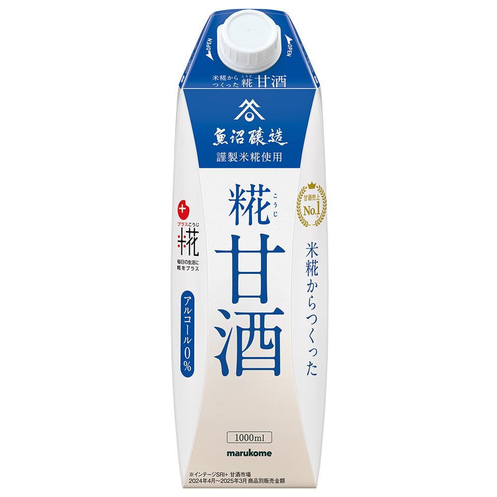 Marukome Plus Koji, Koji Amazake Made From Rice Koji LL, 1000 ml x 6 Bottles, Amazake, No Additives, No Sugar, Alcohol-Free, Nutritional Supplement, Heatstroke Prevention 1リットル (x 6)