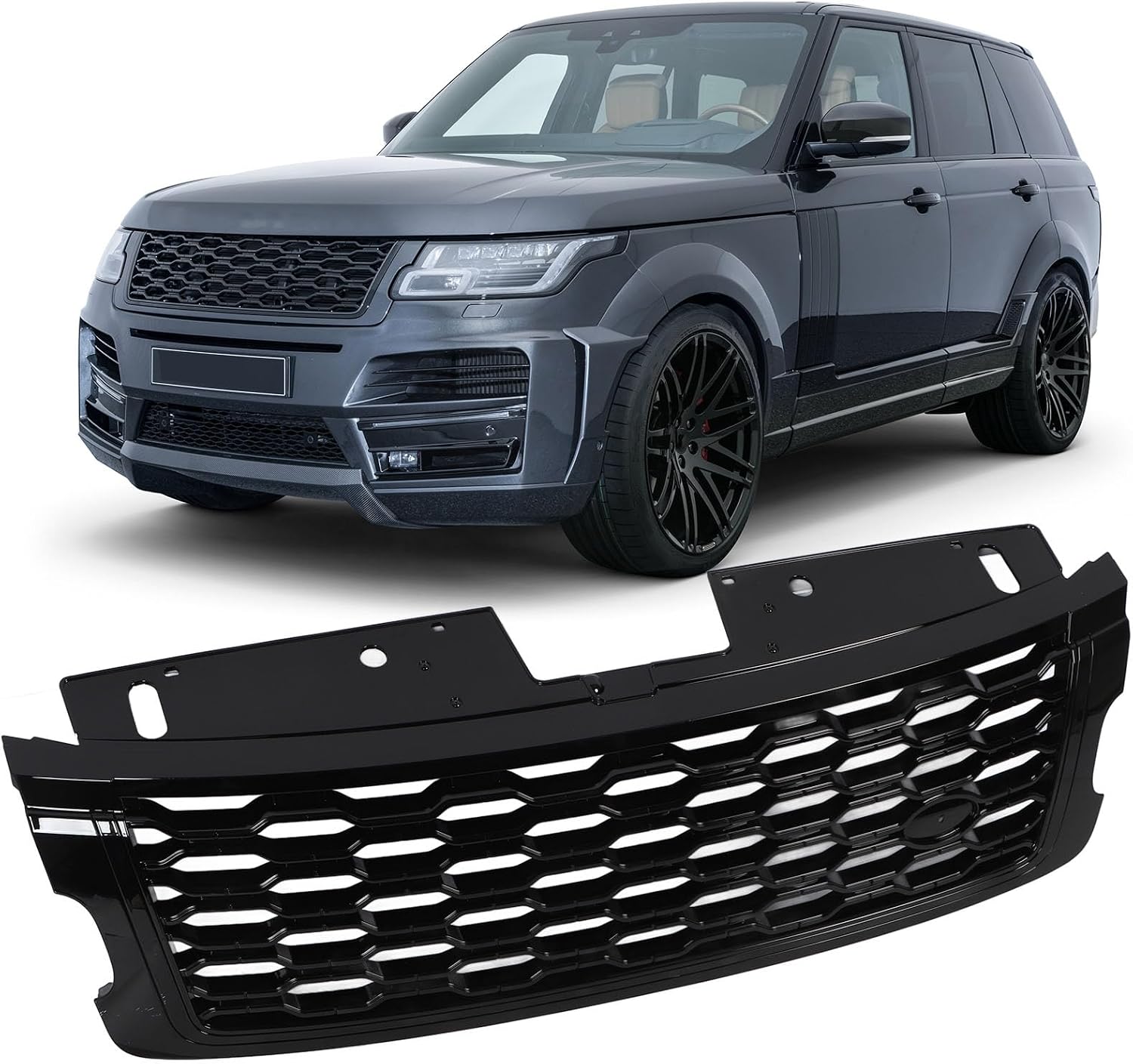 Решетка радиатора переднего бампера Zerodis LR098084 Range Rover L405 для подтяжки лица 2018-2022 | Высокотемпературный процесс обжига | Прочный | Глянцевый черный материал ABS / 1 шт. / Применимая сцена, фото 4