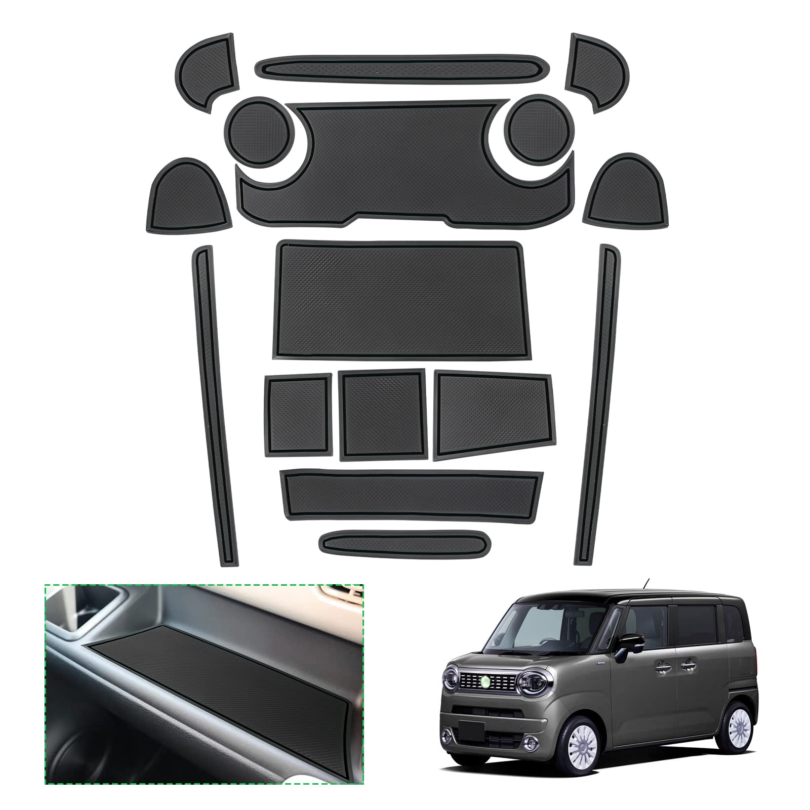 【GAFAT】スズキ ワゴンRスマイル MX81S/91S型 2021年～現行 SUZUKI Wagon R Smile 新型 専用 ドアポケットマット ラバーマット ゴム 防音 ドリンクホルダー アクセサリー ドレスアップ インテリアラバーマット 汚れ防止 右ハンドル専用 傷防止 滑り止め (ブラック) スズキ・ワゴンRスマイル MX81S/91S型 R3~ ブラック
