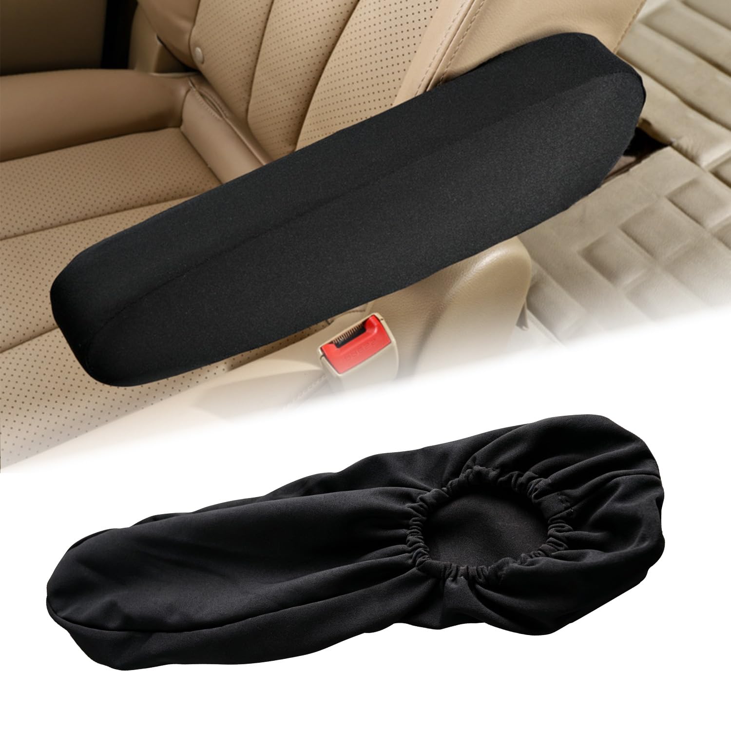 Armrest Covers, Black, Set of 2, Auto Armrest Covers, Armrest Protection Cover, Textured Fabric, Breathable Construction, Washable, Wear Prevention, Sliding Stable Installation, For Regular Cars, SUVs