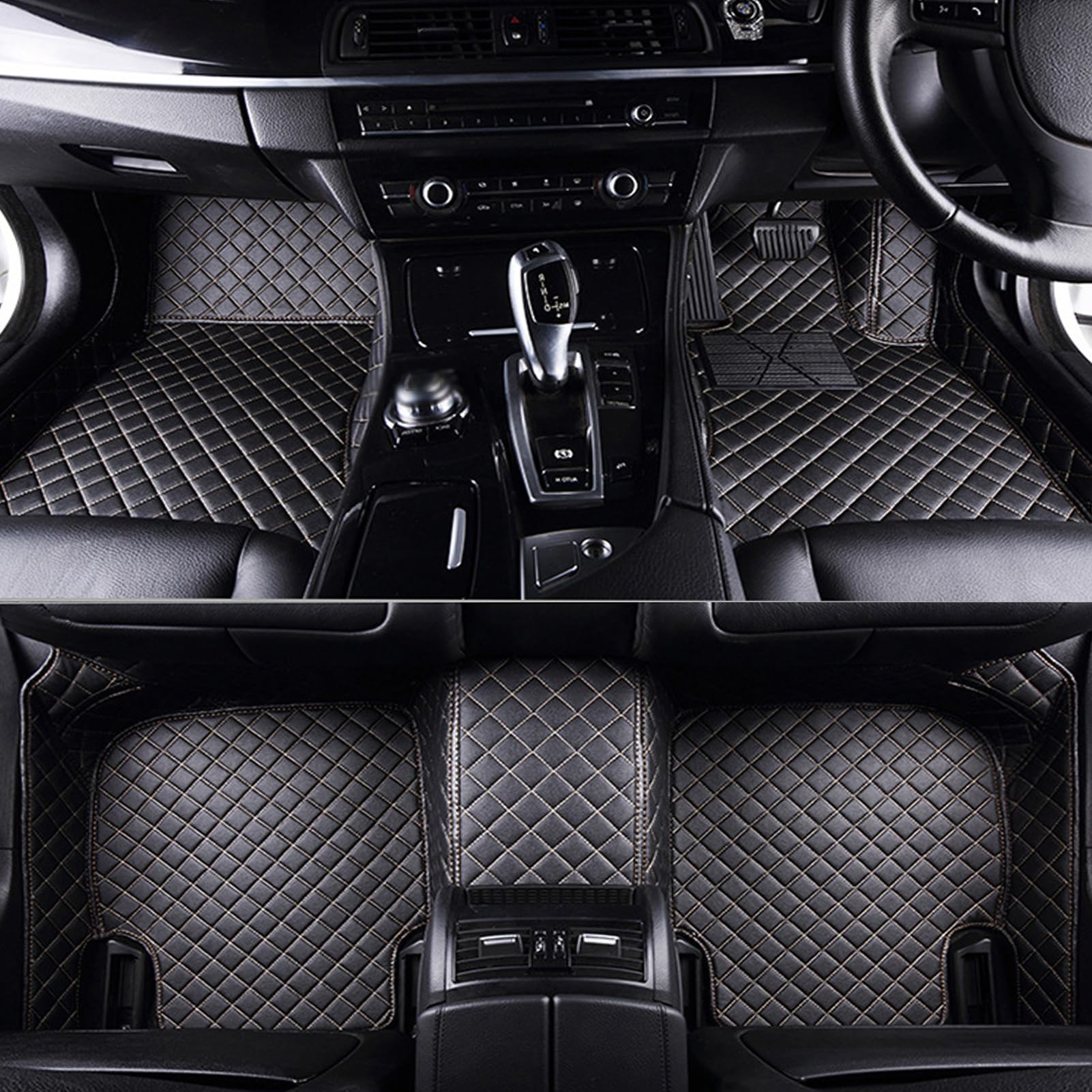 Compatible with Mazda CX-5 KF Series Car Floor Mat, Designed Specifically for Vehicles, For Right Handle, Anti-Slip, Abrasion Resistant, Stain Resistant, Foldable, Easy Installation, Car Supplies Black and Rice