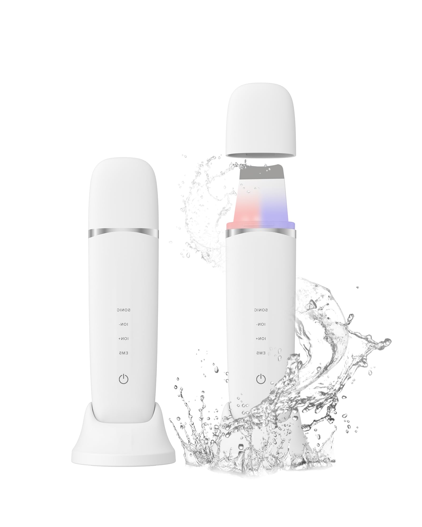 MAXGROOM Facial Beauty Device, Water Peeling, EMS, Ultrasonic Peeling, Red and Blue Light Beauty, Pore Care, IPX7 Fully Waterproof, Compact, Auto Power Off, Type-C Charging Stand, For Home Use, Unisex, Gift, Birthday, Popular, Mother's Day White