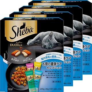 シーバ デュオ プラス 成猫用 お腹の健康ケアセレクション 200g(20g×10袋)×4箱 ドライフード おやつ カリカリ 総合栄養食 腸内環境の健康維持をサポート キャットフード 猫 Sheba DUO PLUS 小分け 小袋 まとめ買い
