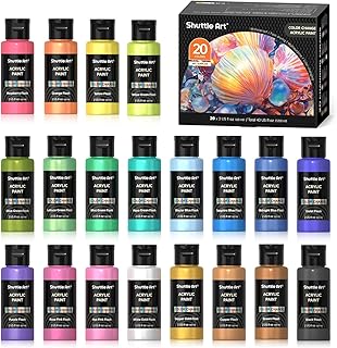 Shuttle Art アクリル絵の具 カメレオン色 20色セット 虹色 パールカラー キラキラ イリデッセンス 速乾 防水 耐久 60ml 大容量 伸びがいい イラスト 塗り絵 クラフト DIY 手作り プラモデル塗装 フルイドアート ポーリングアート トールペイント キャンバス/ガラス/陶器/木材に適用 美術 画材 大人 子供用 初心者 専門家