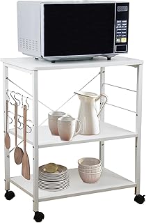 3段式キッチンワゴン キャスター付き スリム 省スペース 家電や器具収納ラック 電子レンジ台 簡単組立 レンジラック キッチンラック 耐荷重50kg 新生活 入学式 引越し祝い 新居祝い ギフト 幅60×奥行40×高さ73cm （白）