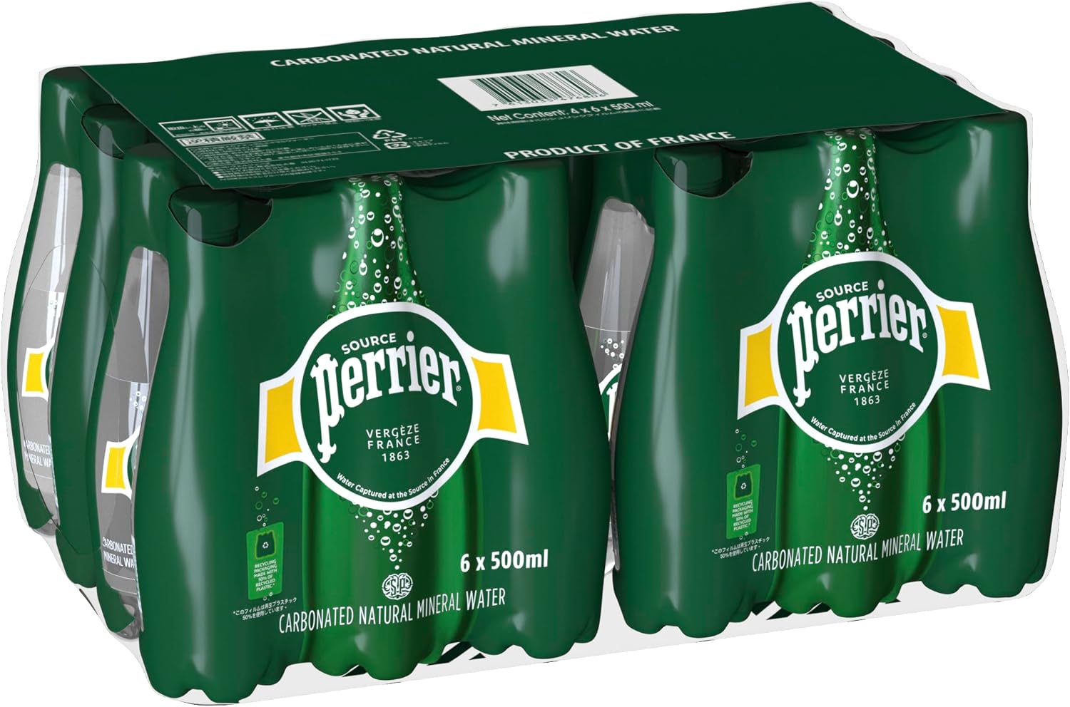 Обычная газированная вода Perrier в термоусадочной упаковке ПЭТ (прямой импорт) 16,9 жидких унций (500 мл) х 24 бутылки ПЭТ 500 мл х 24, фото 3