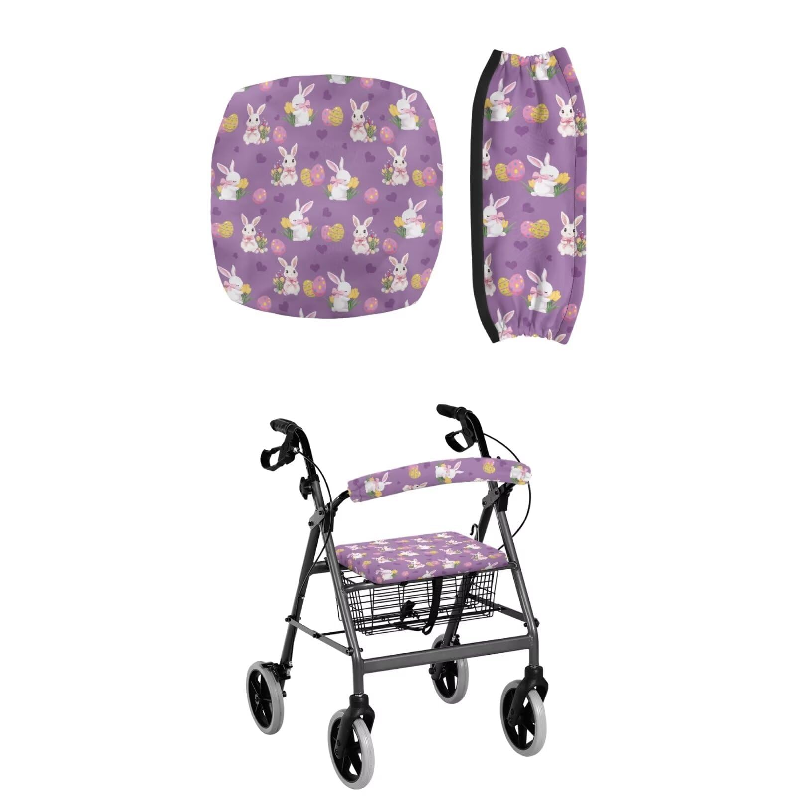 LedBack Rollator Walker Accessories イースターバニー ローラーシートカバー チューリップパターン ローラーシートとバックレストカバー 高齢者向け支援生活 イースターバニーチューリップ