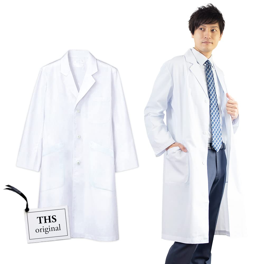 THS-White Coat NET Men's Examination Coat Long Sleeve Lab Coat Doctor Coat For Research Single Doctor Coat Lサイズ (x 1)