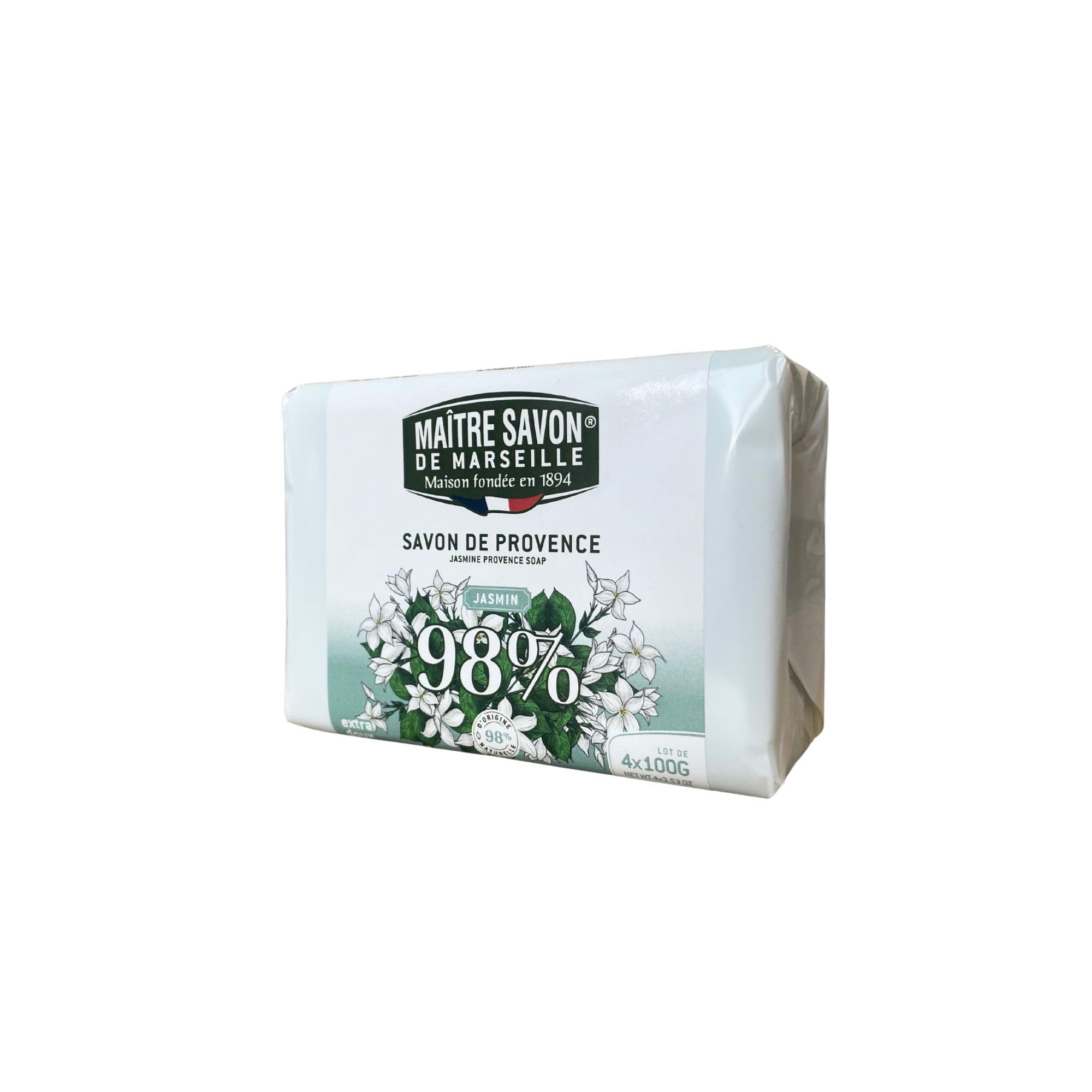 Maitre Savon de Marseille, Savon de Provence (Jasmine, Value 3.5 oz (100 g) x 4), Fragrance Soap, Guest Soap, Botanical Soap, Enjoy Scents, Made in France Jasmine 100グラム (x 4)