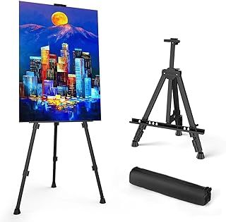イーゼル メタルイーゼル55-158cm 折りたたみ 高さ調節３段式 展示 装飾 看板 絵画 ポスター 収納袋付き (純黒, M)