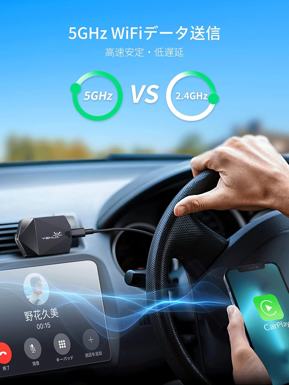 Беспроводной адаптер CarPlay, YEHUA Wireless Car Play Беспроводной адаптер Дисплея Беспроводной ключ Для Автомобилей, Оснащенных Оригинальным Проводным CarPlay Yahoo! Время навигации в автомобиле, Google Maps, Музыка, Siri, Звонки, Получение сообщений, Подключение USB C к сменному кабелю, совместимость с более чем 600 автомобилями (только с iPhone) USB-C, фото 3