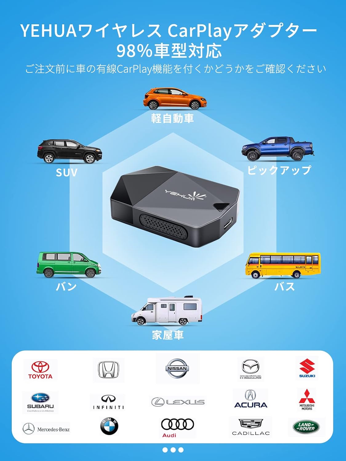 Беспроводной адаптер CarPlay, YEHUA Wireless Car Play Беспроводной адаптер Дисплея Беспроводной ключ Для Автомобилей, Оснащенных Оригинальным Проводным CarPlay Yahoo! Время навигации в автомобиле, Google Maps, Музыка, Siri, Звонки, Получение сообщений, Подключение USB C к сменному кабелю, совместимость с более чем 600 автомобилями (только с iPhone) USB-C, фото 7