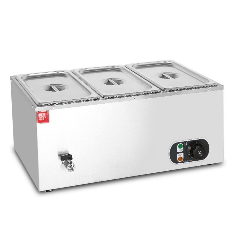 KCNN Electric Food Warmer, Hot Water Heater, Stainless Steel, Commercial Use, Tabletop Soup Warmer, Temperature Adjustable, Wet Heating, Buffet Server with Lid (C)