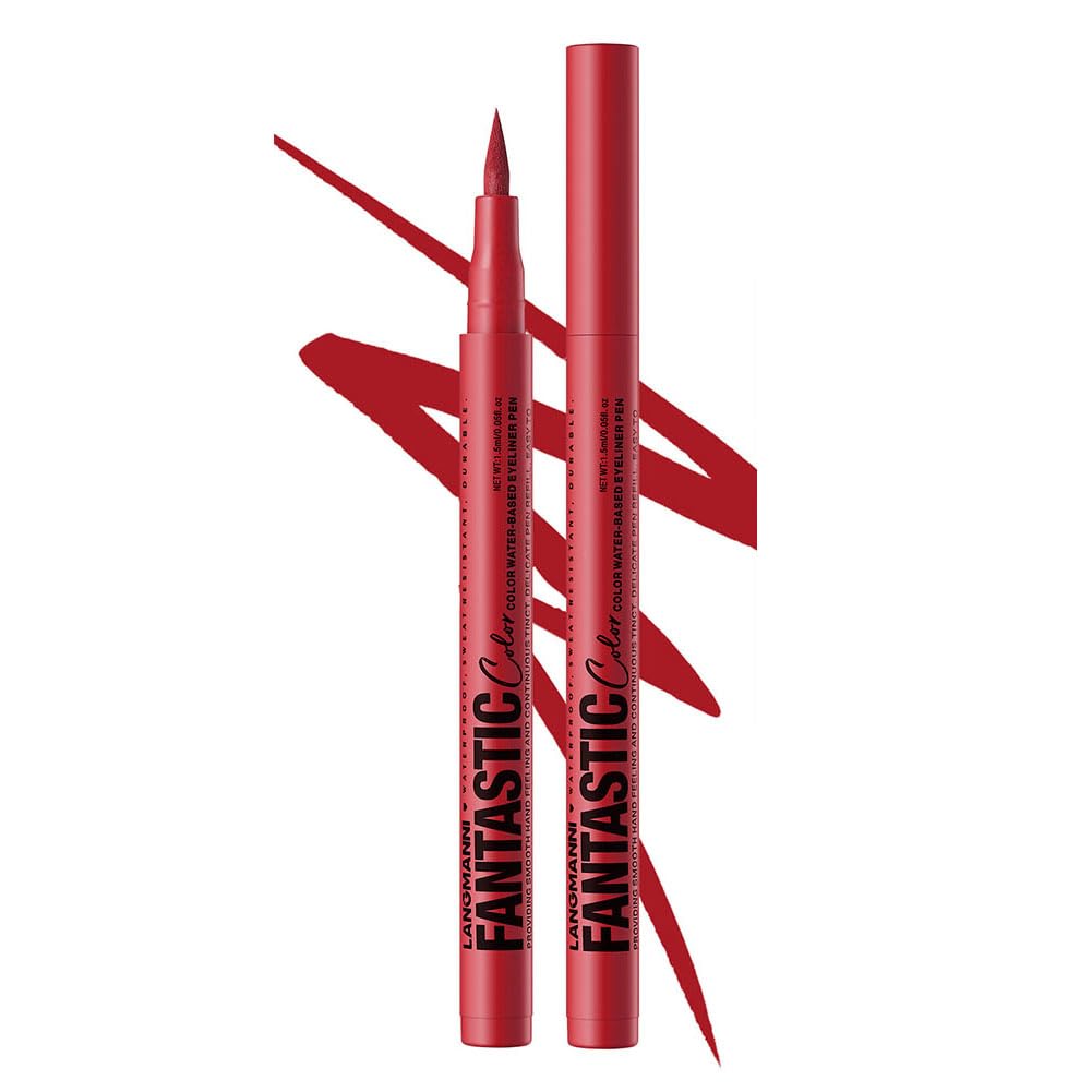Eyeliner Red Waterproof Long Lasting Ultra Fine Tip Easy to Draw, Anti-Blurring Water Pull, Quick Drying Beginner Easy 12 Colors (05# Red)
