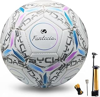 Fanteciaフットボール標準サイズ5、ポンプ付き革サッカー、子供用大人用トレーニングフットボールボール