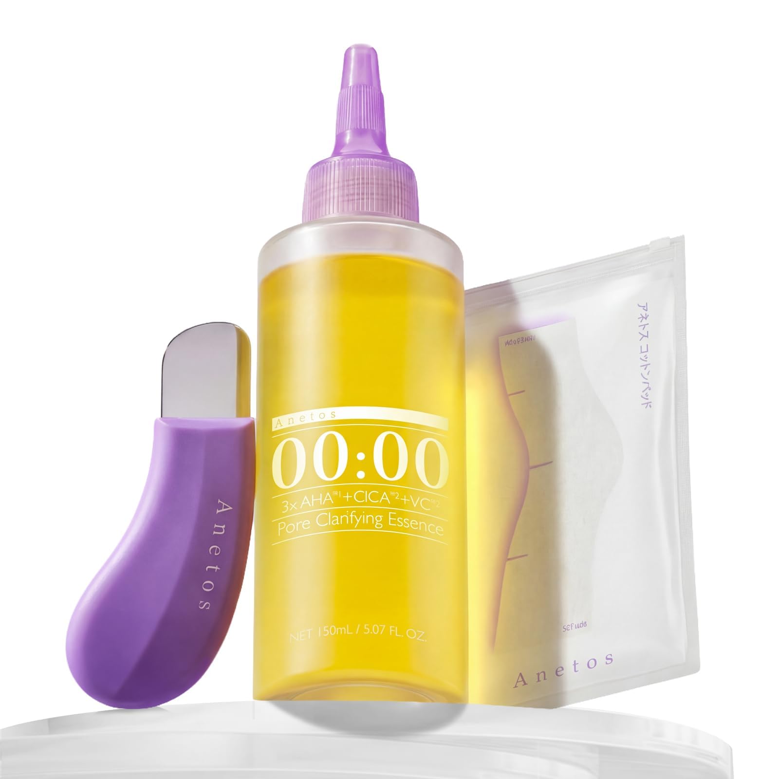 00:00 Набор для чистки Anetos Keratin Care, состоящий из 3 предметов (Очищающая эссенция 150 мл + Инструмент + 50 ватных листов) Смывка кератинового ухода Water Pore pack содержит энзим AHA CICA ниацинамид для удаления черных точек в носу и застарелого кератинового себума, фото 2