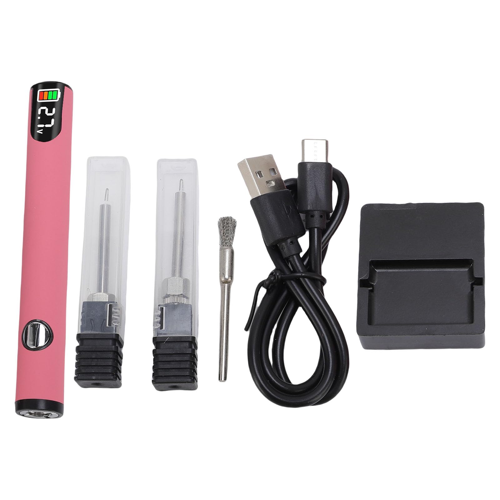 Walfront Electric Heated Pen, Leathercraft, Tool, Thread, Carving Heat Pen, Rechargeable Thread Baking, Digital Display, Automatic Shut-off Protection, One Key Operation, 3 Levels of Temperature Pink