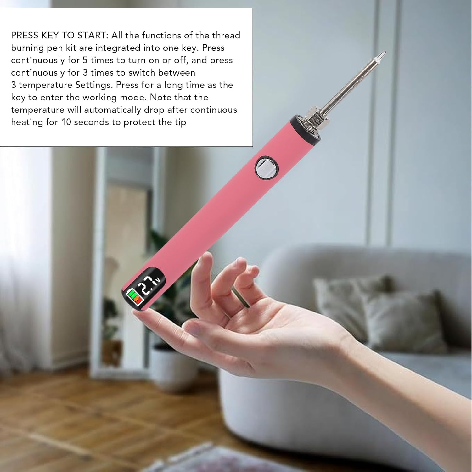 Электронагревательная ручка Walfront Heat Pen для кожевенного ремесла, инструмент для вырезания резьбы, Перезаряжаемая ручка для выпечки резьбы, цифровой дисплей, автоматическая защита от остановки, управление одной клавишей, 3-ступенчатая регулировка температуры, 650 мАч, длительное использование, аксессуары, полное хранение, Удобный инструмент для шитья, кожевенного ремесла, изготовления ювелирных изделий (розовый), фото 2