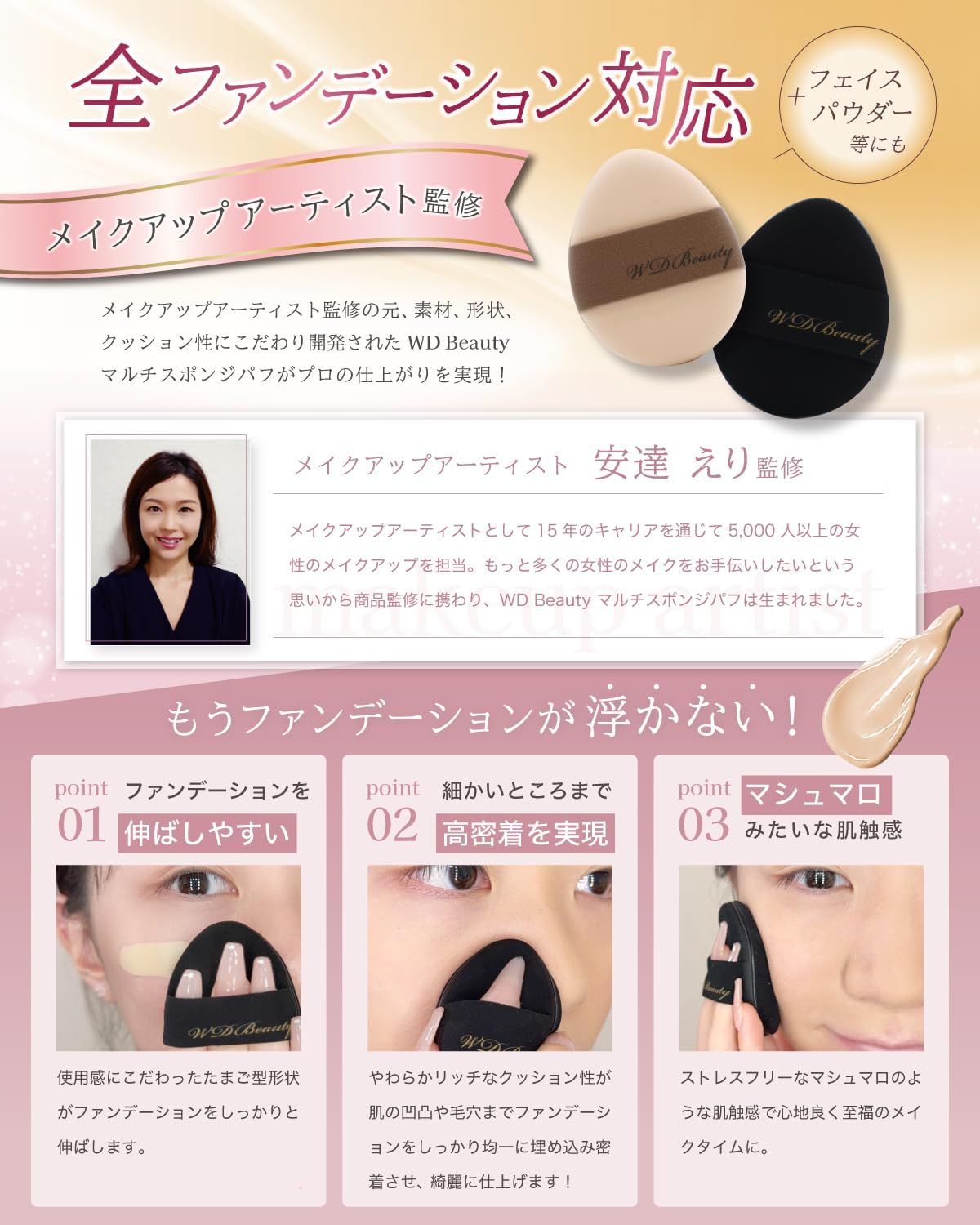 Wdbeauty Makeup Puff, многослойная слойка для всех тональных кремов, черная (в упаковке 2 штуки), фото 2
