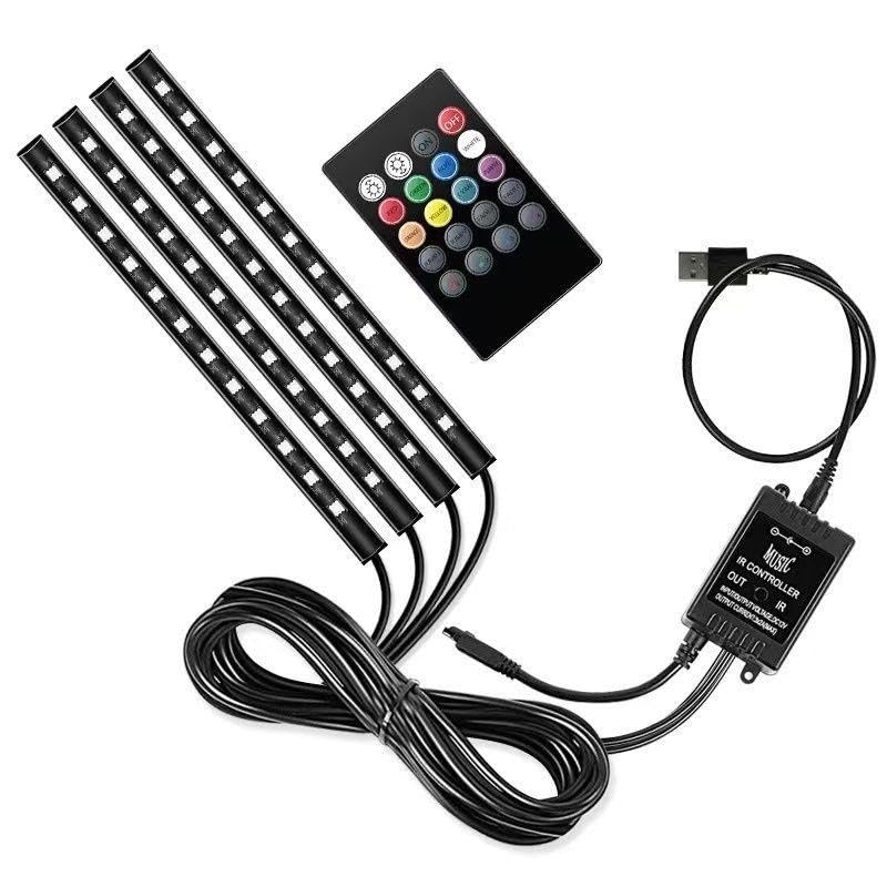 LED Tape Light for Car, Foot, USB Cigarette Lighter, Length 12.6 inches (32 cm), Dimmable, Color Adjustable, Remote Control, Car Light, USB