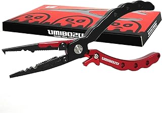 Umibozu(ウミボウズ) フィッシングプライヤー 釣り ペンチ 針外し 防錆 ラインカッター 軽量 カラビナロープ付き (1.レッド＆ブラック)