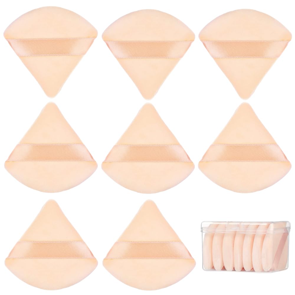 8PCS Makeup Puff Triangle Puff Sponge Foundation Cosmetic Puff Powder Puff Large Capacity with Case (Beige)