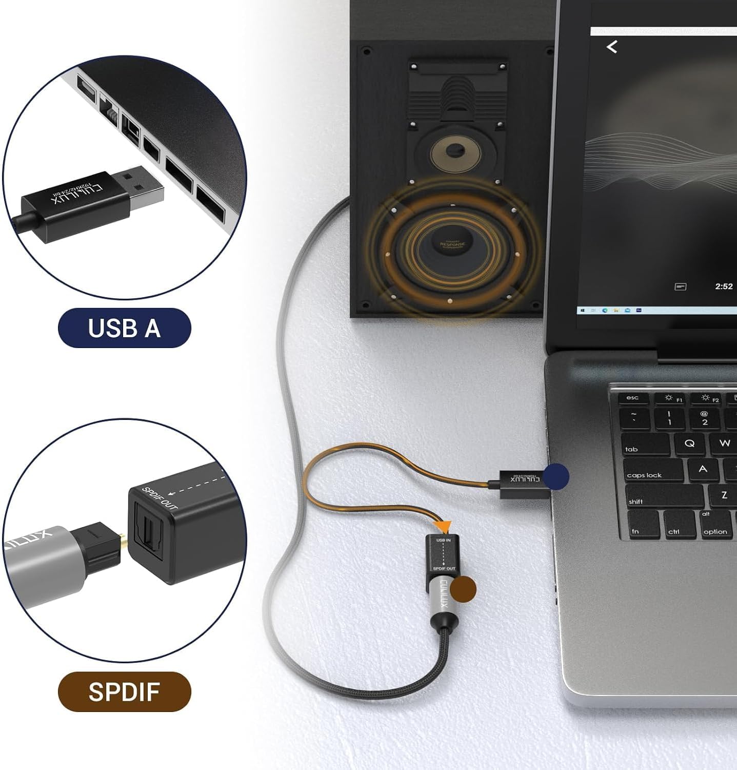 Оптический адаптер преобразования звука Cubilux USB A – SPDIF (TOSLINK), USB – оптический цифровой преобразователь, совместимый с Windows, Linux, PS4/ PS5, Lenovo, HP, Asus, Dell, ПК, ноутбуками, компьютерами Surface USB A в SPDIF, фото 7