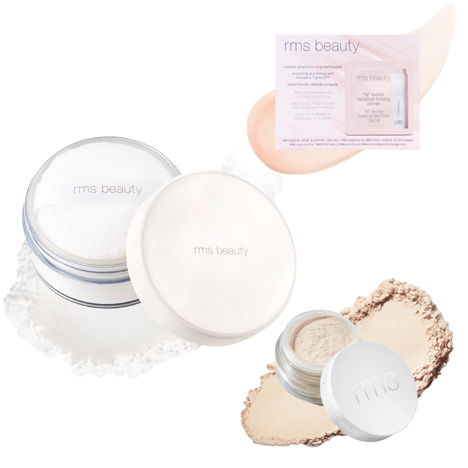 RMS Beauty Unpowder 00 + Hydra Setting Powder Mini + Primer Sample Kit, Smooth, Anti-Break, Anti-Gloss Unpowder 00+ primer + hydra-setting powder sheer light