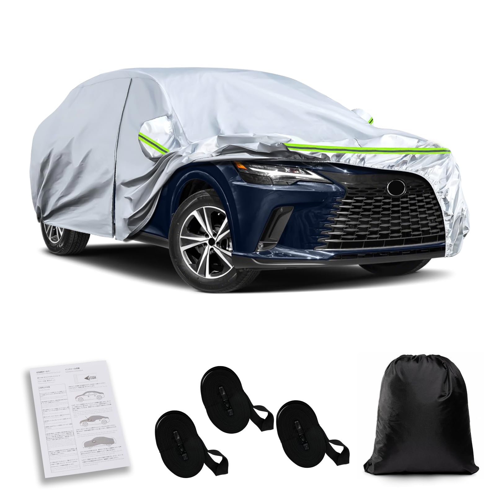 Car Cover, Lexus RX Cover, Dust-proof, Waterproof, UV Protection, Protection Against Yellow Sand/Rain/Snow, Windproof Rope Included, For All Seasons, Silver Silver レクサス RX