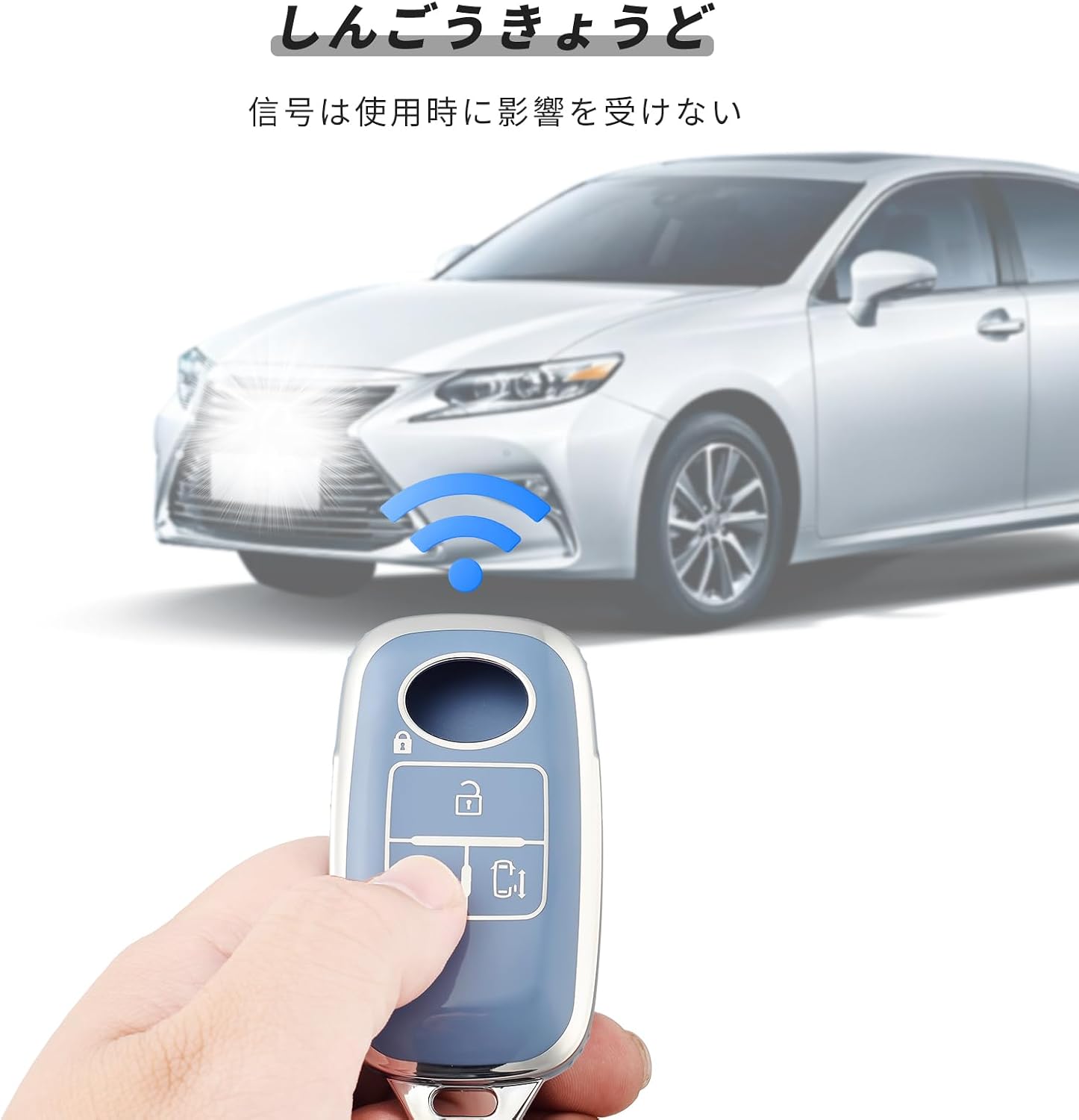 [OFFCURVE] Чехол для ключа DAIHATSU/TOYOTA, подходит для новых моделей: Танто/Танто Кастом/Руми/Тору (2019/7–/2020/9–), TPU, 4 кнопки, серебристый/синий, фото 6