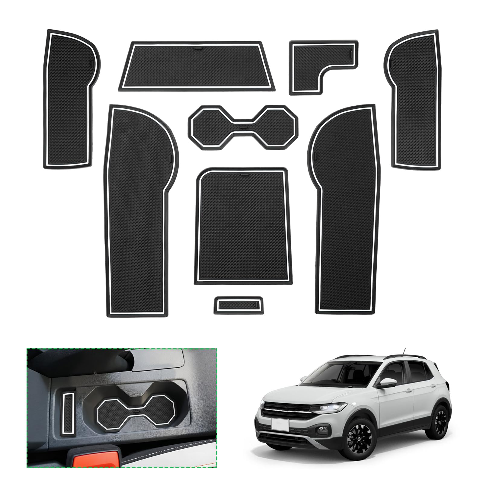 【GAFAT】フォルクスワーゲン T-Cross 2019年～現行 新型 専用 純正 tcross ゴムマット ドアポケットマット tcross ラバーマット ゴム 防音 ドリンクホルダー t-cross アクセサリー ドレスアップ インテリアラバーマット 汚れ防止 右ハンドル専用 傷防止 滑り止め (ホワイト) T-Cross 2019年モデル~現行 ホワイト
