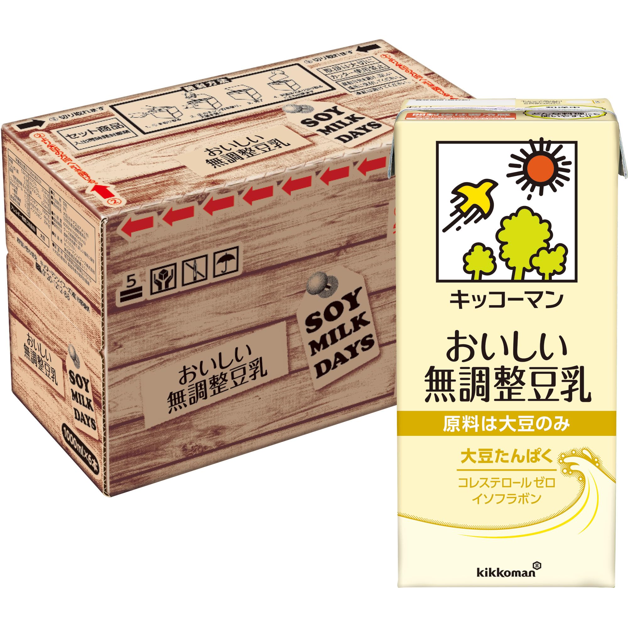 【Amazon.co.jp限定】Kikkoman Delicious Unadjusted Soy Milk SOYMILK DAYS 1000 ml x 6 Bottles 1000 mL, 6 pieces